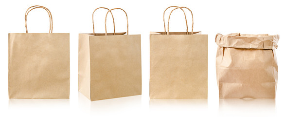 Set of vintage paper bag isolated on white background.