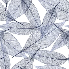 Foto op Plexiglas Bladnerven Naadloos patroon met donkerblauwe bladaders. Vector illustratie.