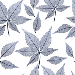 Seamless pattern with dark-blue leaf veins. Vector illustration. - obrazy, fototapety, plakaty