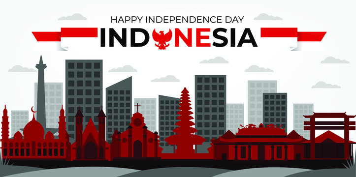 Independence day Indonesia banner with red and white color background vector - Powered by Adobe