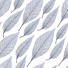 Seamless pattern with dark-blue leaf veins. Vector illustration. - obrazy, fototapety, plakaty