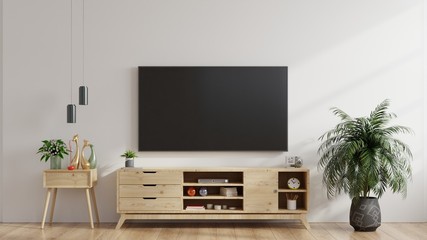 LED TV on the white wall in living room,minimal design.