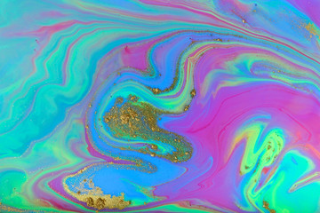 Blue, green and violet liquid marble pattern. Artwork abstract bright texture.