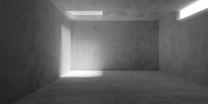 Abstract empty, modern concrete walls hallway room with window, light shaft and rough floor - industrial interior background template