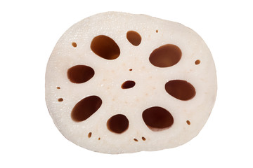 cross-section of ​​lotus root isolated on white background