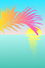 Fototapeta na wymiar Summer gradient silhouette palm tree leaf on blue sea background. Vector illustration.