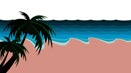 Fototapeta na wymiar tropical beach with coconut trees landscape, nobady on the beach