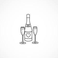 champagne bottle icon. Glasses of champagne line icon. champagne isolated line icon