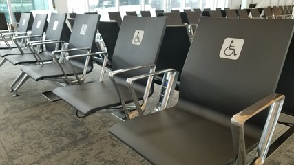 Disable chair seats in a new airport with nobody