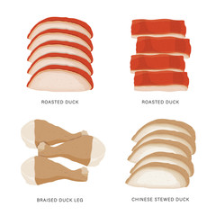 Set of Duck slice food isolated on white background. Cartoon Vector illustration