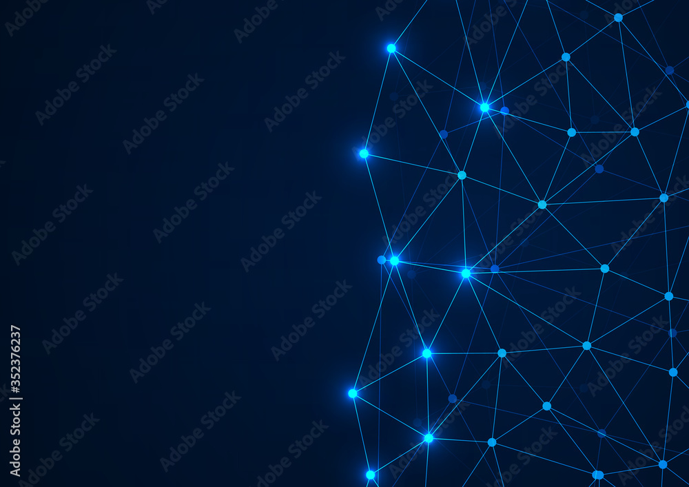 Poster Abstract technology background with connecting dots and lines. Data and technology concept, network connection