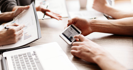 close up. working group analyzing financial data.