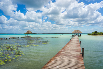 muelle en la laguna de los siete colores Bacalar Quintana Roo Mexico