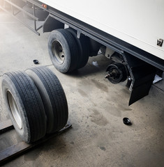 Truck spare wheels ,tire waiting for to change, trailer wheels maintenance