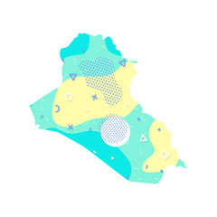 Iraq Memphis Pattern of Asia, Asian map illustration, vector isolated on white background, outline style