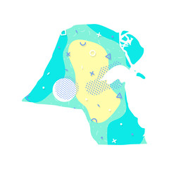 Kuwait Memphis Pattern of Asia, Asian map illustration, vector isolated on white background, outline style