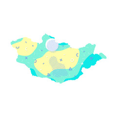 Mongolia Memphis Pattern of Asia, Asian map illustration, vector isolated on white background, style