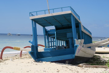 beached blue boat