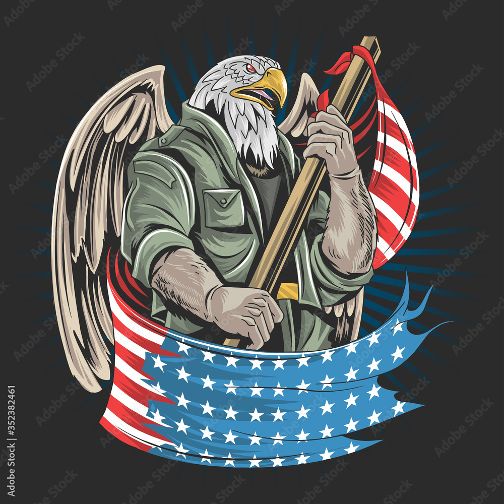 Wall mural eagle america usa army soldier artwork vector for veterans day, independence day or memorial day