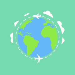 Naklejka premium plane flying around the earth for journey vector illustration design