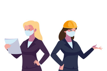 industrial women workers with face masks