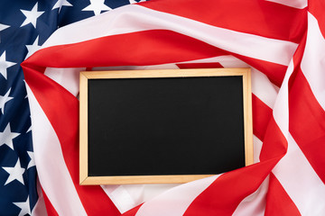 US American flag with blackboard on white background. For USA Memorial day, Presidents day,...