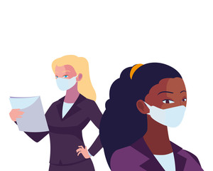 industrial women workers with face masks