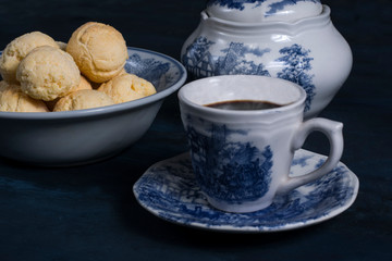 a cup of coffee with chipá, traditional paraguayan snack.