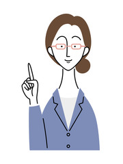 眼鏡をかけたビジネスウーマン／指をさすポーズ