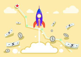 Space rocket launched for business success, Start up business concept, vector illustration