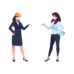 industrial women workers with face masks