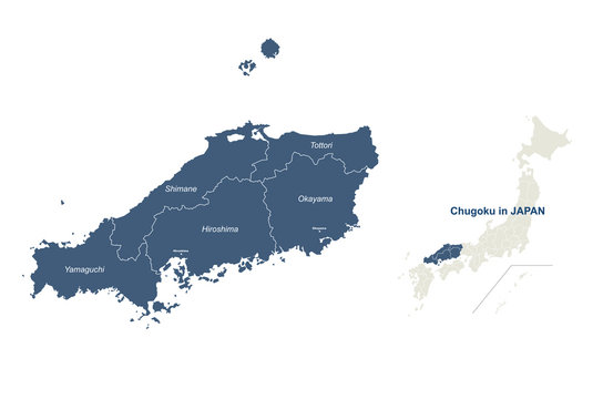 chugoku map. japan region vector map.