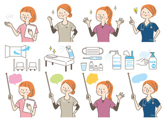 若い女性　看護師　整体師　白衣　表情セット