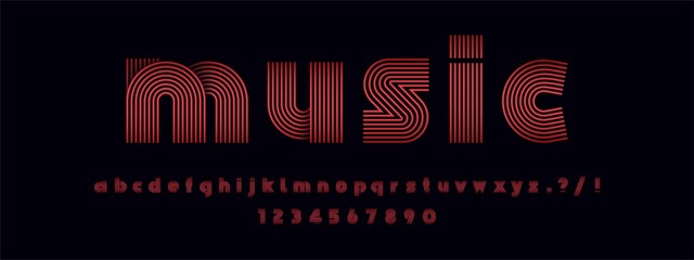 Music record style font, Alphabets and numbers lowercase letters design. Vector illustration.