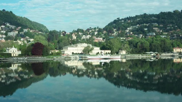 Drone View of Villa Olmo, on Lake Como, from Above the Water