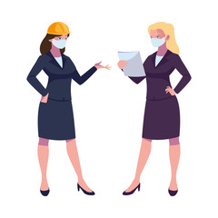 industrial women workers with face masks