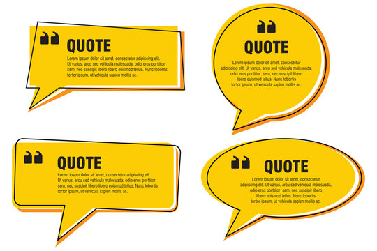 Quote frames templates set. Modern Quote frames. Textbox isolated on yellow background. Vector illustration. Text in brackets.