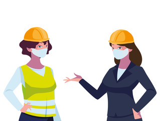 industrial women workers with face masks