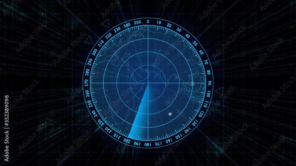 Poster motion graphic of blue color sonar radar screen searching an object with line digital technology bac