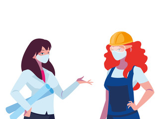 industrial women workers with face masks