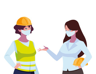 industrial women workers with face masks