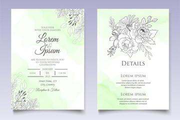 Beautiful floral wedding invitation template with hand drawn style