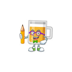 Glass of beer student Mascot design concept studying at home