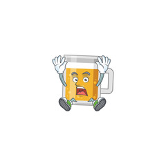 cartoon character design of glass of beer having shocking gesture