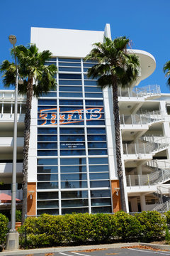 FULLERTON CALIFORNIA - 22 MAY 2020: Eastside Parking Structure detail on the campus of California State University Fullerton, CSUF.