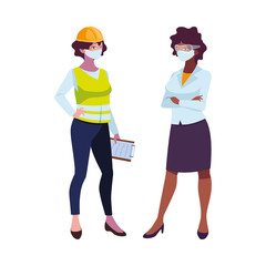 Obraz premium industrial women workers with face masks