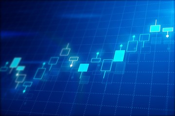 Abstract creative financial graph on blue background. 3D Rendering