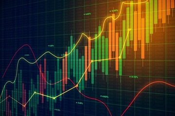 Abstract creative financial graph on dark background. 3D Rendering