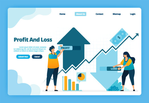 Landing page of profit and loss. Up and down in taking capital gains investment in financial markets. Illustration of landing page, website, mobile apps, poster, flyer