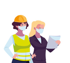 industrial women workers with face masks